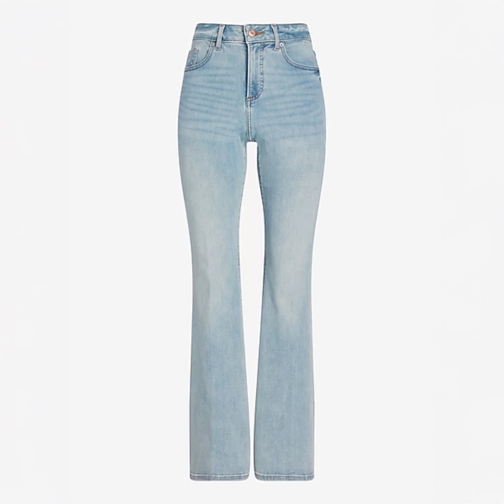 Express High Waisted Light Wash Curvy Flare Jeans 0 Long